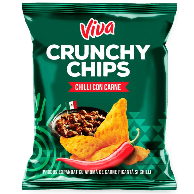 Viva Crunchy Chips cu Aromă de Carne Picantă şi Chilli 50 g