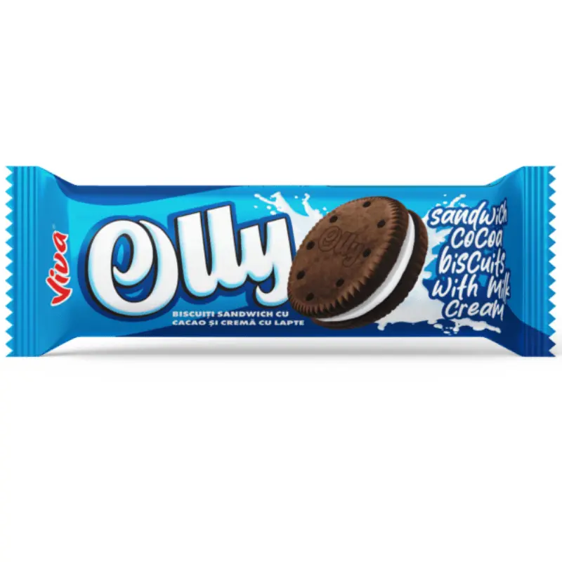 Viva Olly – Biscuiți Sandwich cu Cacao și Cremă de Lapte 81 g