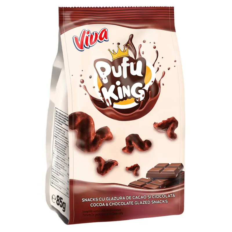 Viva Pufu King – Snacks cu Glazură de Cacao și Ciocolată 50 g