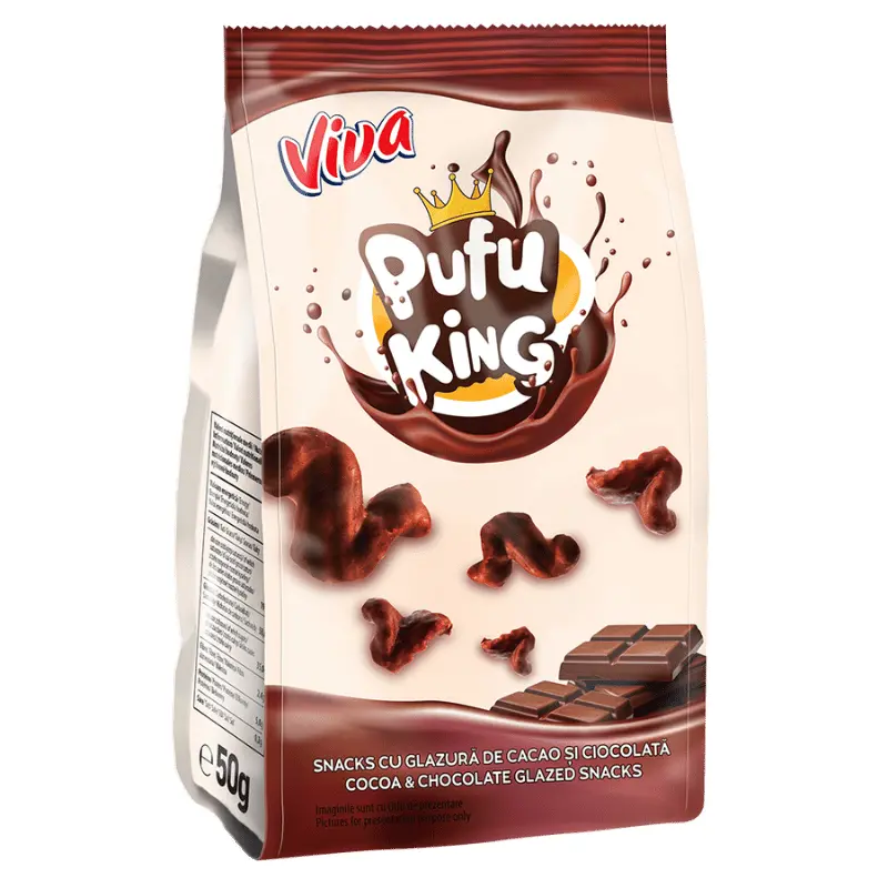 Viva Pufu King- Snacks cu Glazură de Cacao și Ciocolată 85 g