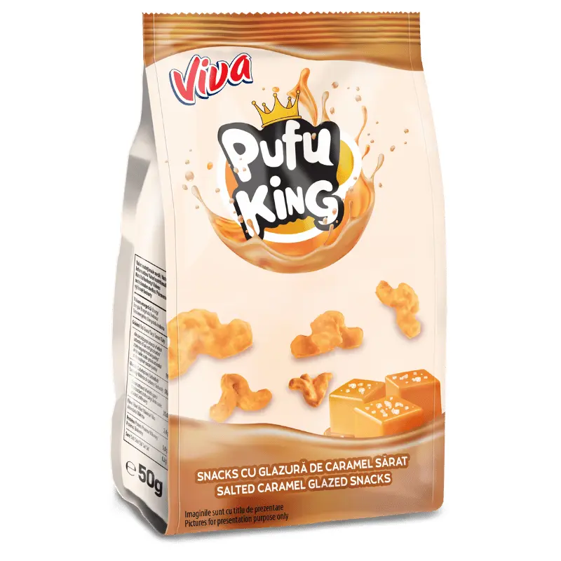 Viva Pufu King – Snacks cu Glazură de Caramel Sărat 85 g