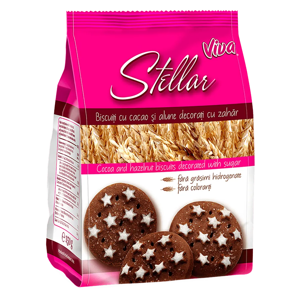 Viva Stellar – Biscuiți cu Cacao și Alune Decorați cu Zahăr 150 g
